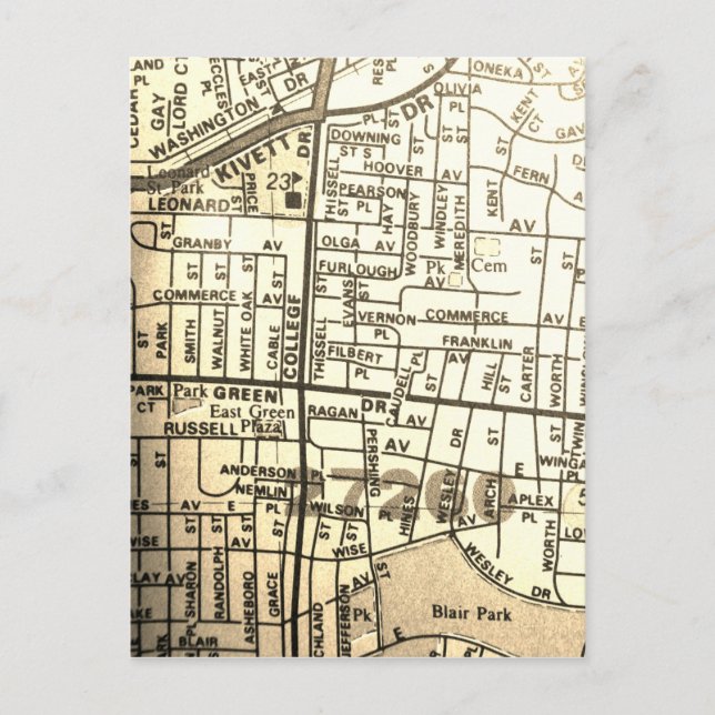 High Point, NC Vintage Map Postcard (Front)