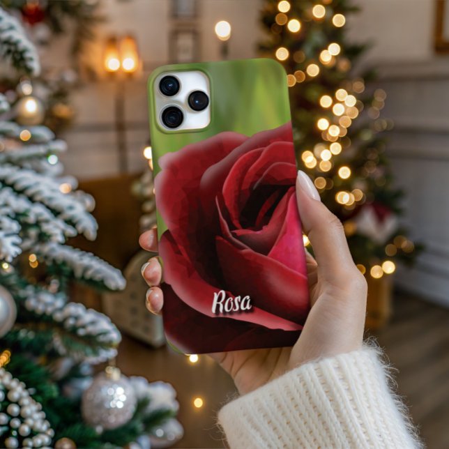High-Poly Rose In Full Bloom - Artistic Phone Case (Personalize Your Tech! Add a custom name to this artistic phone case. It's the perfect unique gift!)
