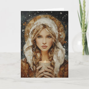 High Priestess With Candlelight Winter Solstice  Holiday Card