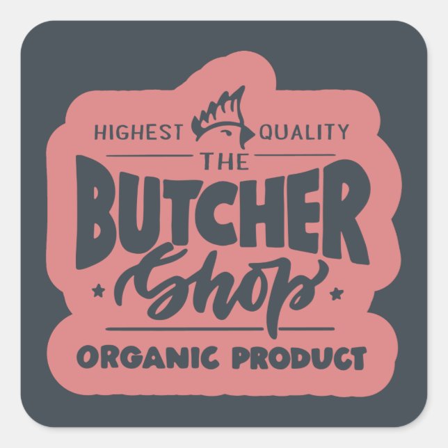 high quality butcher shop organic square sticker (Front)
