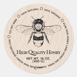 High Quality Honey Vintage Bee Classic Round Sticker
