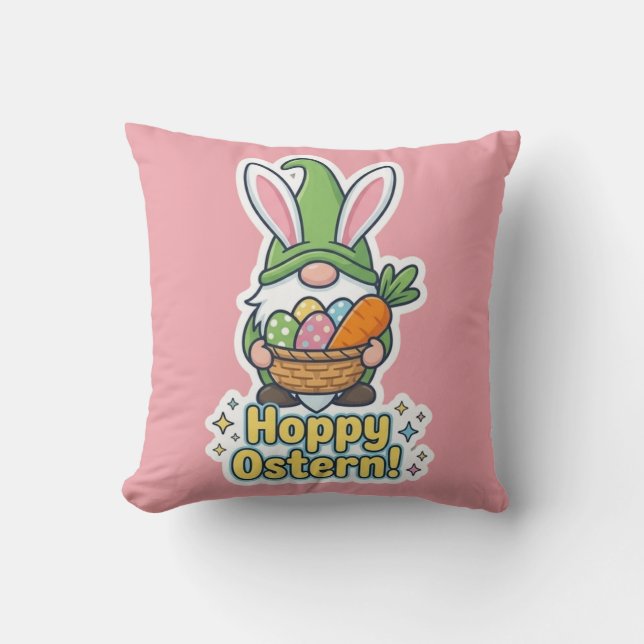 High-quality "Hoppy Easter" gnome illustration Cushion (Front)