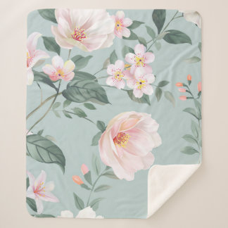 high-quality set of various watercolor flowersflow sherpa blanket