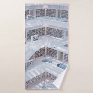HIGH-RAISE PHOTOGRAPHY OF LIBRARY BATH TOWEL