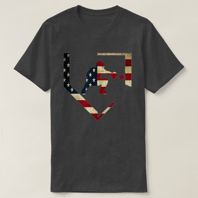 High School Baseball Catcher Gear American Flag Gi T-Shirt (Design Front)