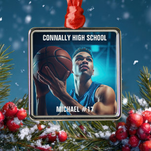 High School Basketball Player Photo Christmas Metal Ornament