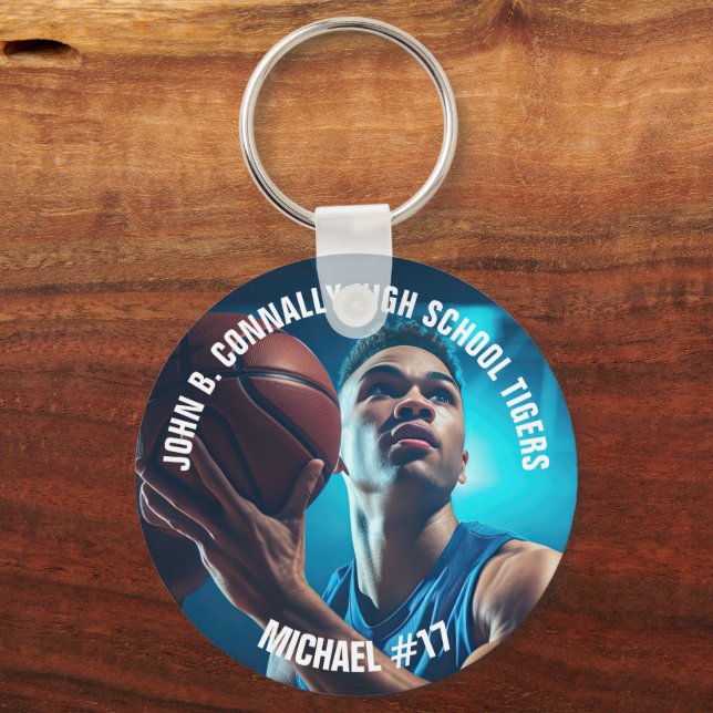 High School Basketball Player Photo Keepsake Key Ring (Front)