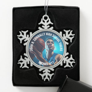 High School Basketball Player Photo Snowflake Pewter Christmas Ornament