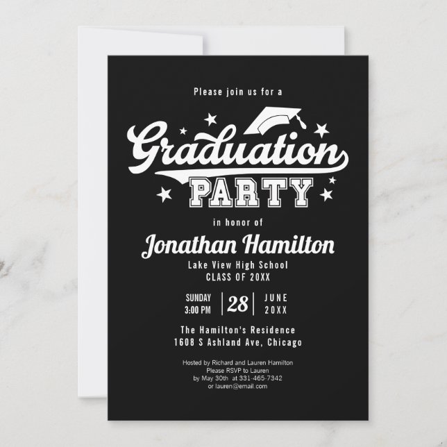 High School Black Graduation Party Invitation (Front)