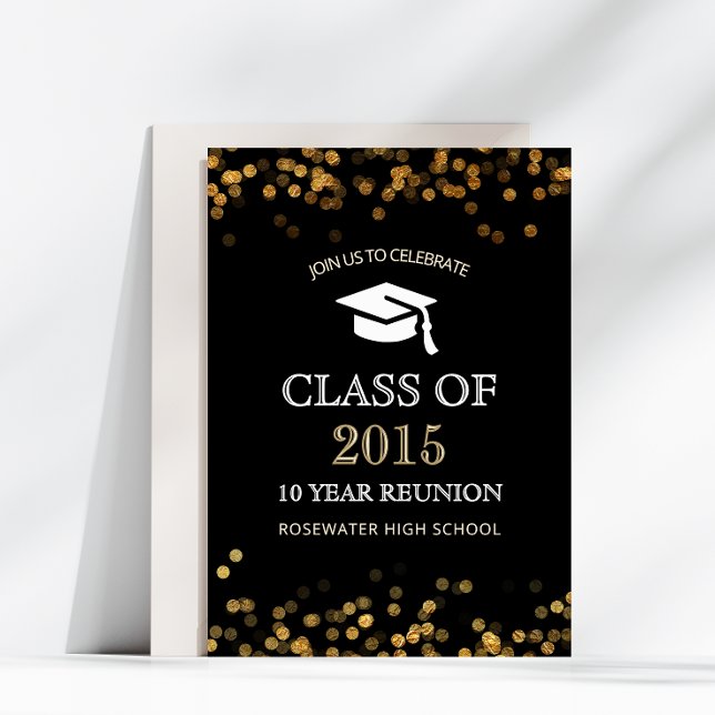 High School Class Reunion Black Gold Invitation (Creator Uploaded)