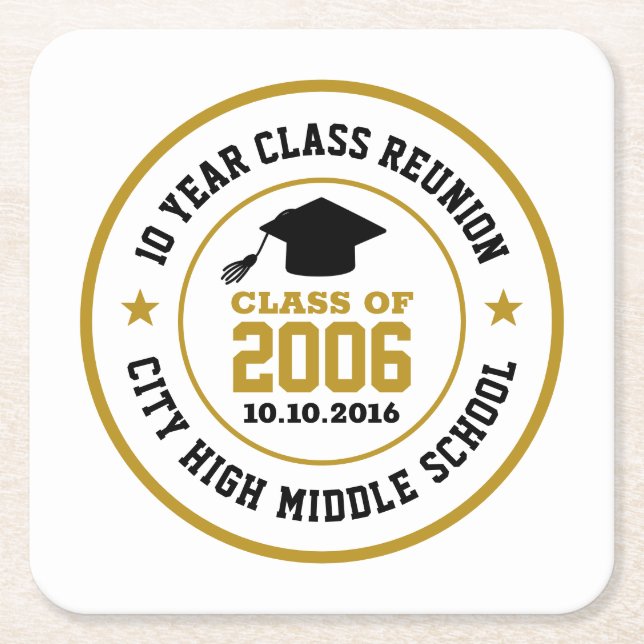 High School Class Reunion College Graduation Year Square Paper Coaster (Front)