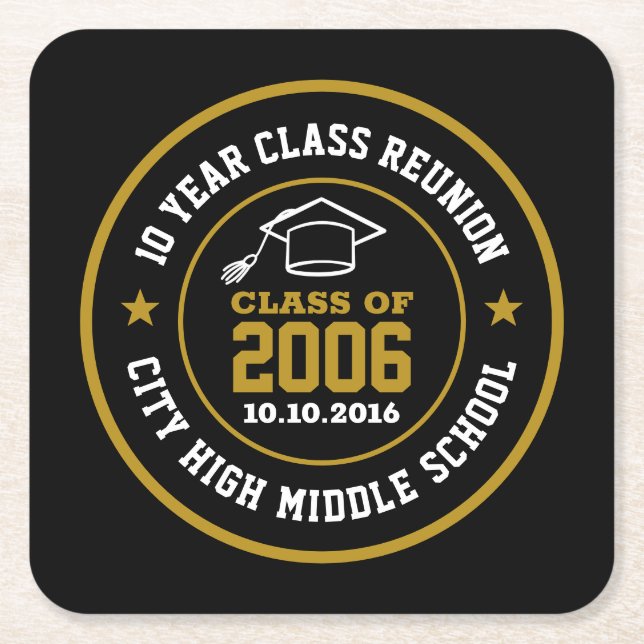 High School Class Reunion College Graduation Year Square Paper Coaster (Front)