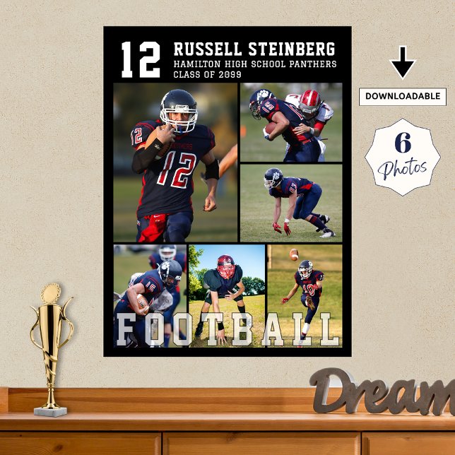 High School Football Senior Night 6 Photo Collage Poster (Creator Uploaded)