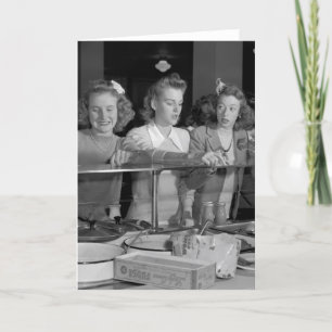 High School Girls, 1940s Card