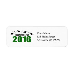 High School Grad 2016 Caps And Diplomas (Green) Return Address Label