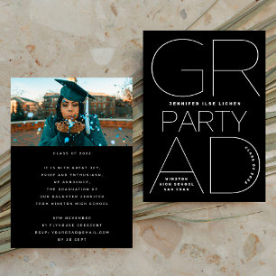 High School Grad Party Black White Modern Minimal Invitation