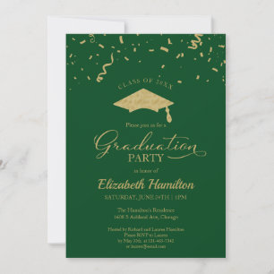 High School Grad Party Gold Confetti Green Invitation