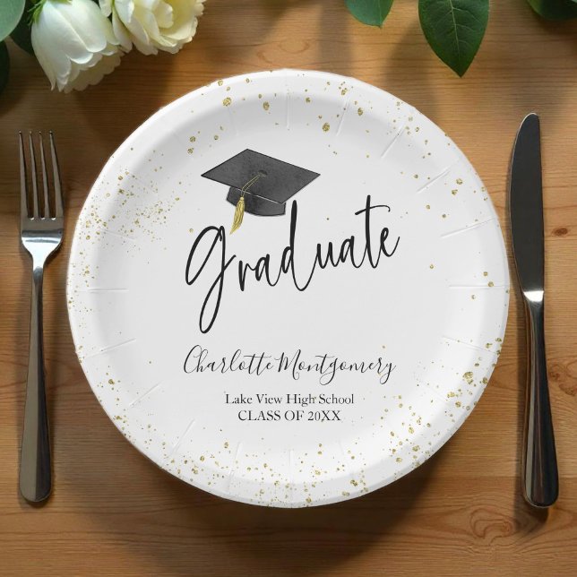 High School Grad Party Modern Splash Glitter Paper Plate (Creator Uploaded)