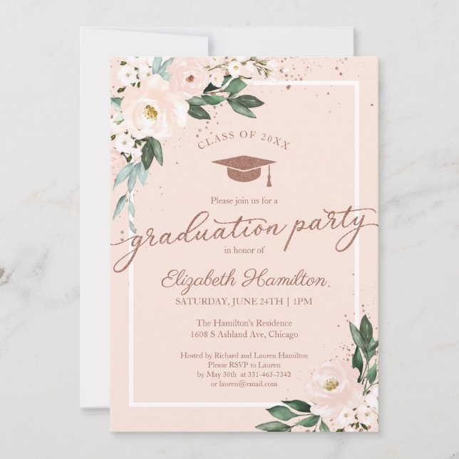 High School Grad Party Pink Blush Floral Invitation (Front)