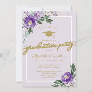 High School Grad Party Purple  Floral Invitation