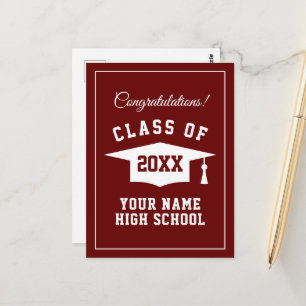 High School graduate 2025 maroon red postcards
