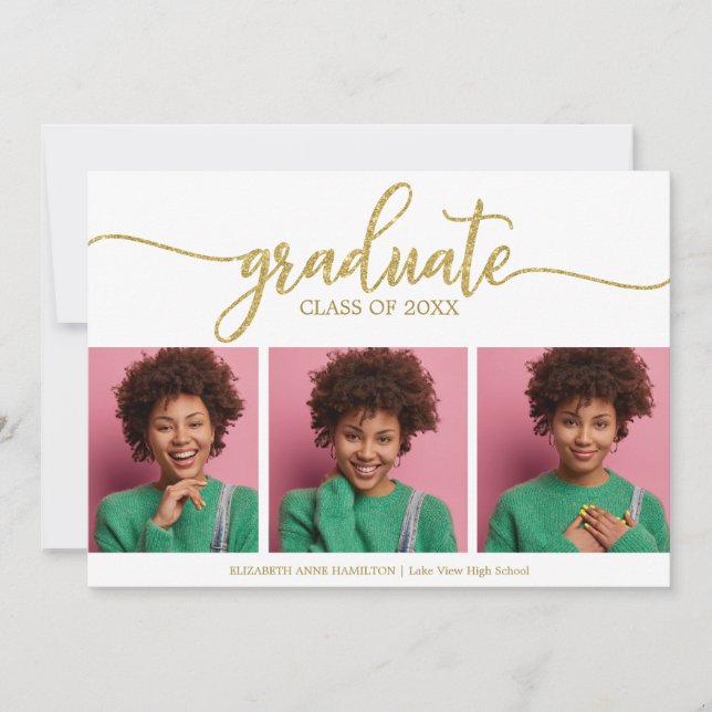 High School Graduation Announcement 3 Photo (Front)