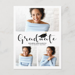 High School Graduation Announcement 3 Photo Postca Postcard