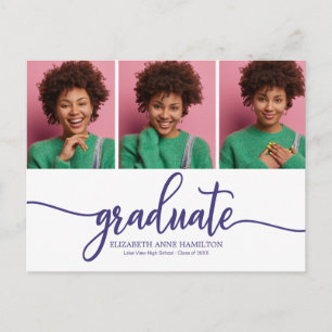 High School Graduation Announcement 3 Photo Postca Postcard