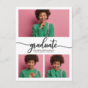 High School Graduation Announcement 3 Photo Postcard