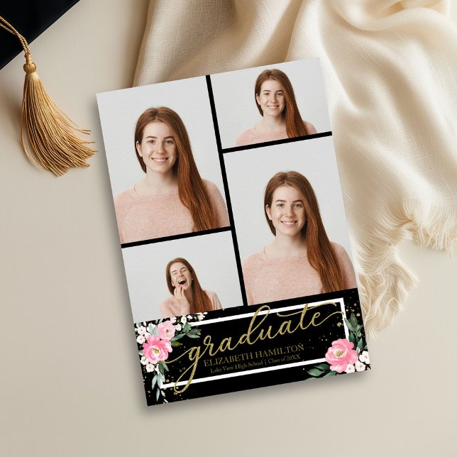 High School Graduation Announcement 4 Photo Floral (Creator Uploaded)