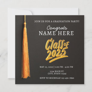 High School Graduation Cap Black Gold Class 2025  Invitation