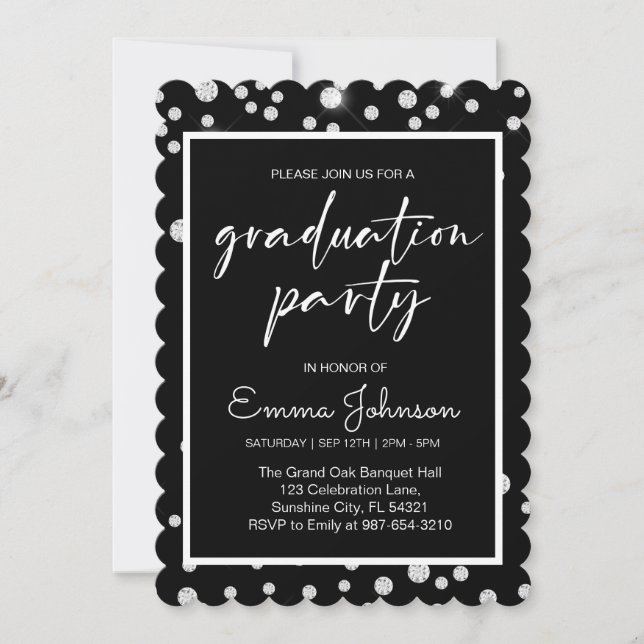 High School Graduation Class of 2025,black grd Invitation (Front)