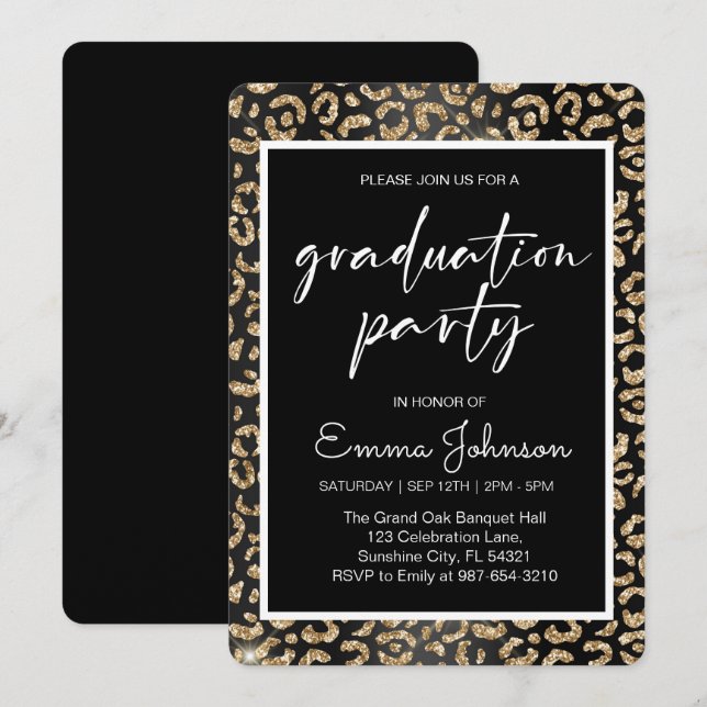 High School Graduation Class of 2025,gold leopard Invitation (Front/Back)