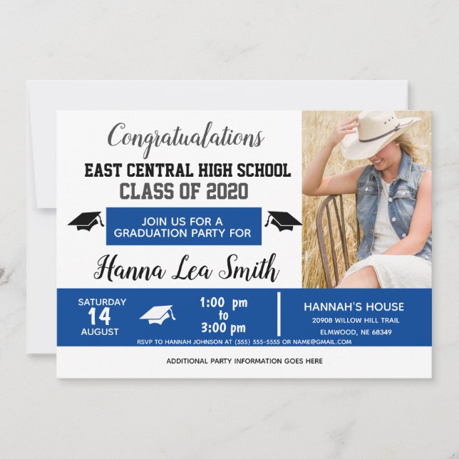 High School Graduation Party Ideas Blue Graduation Announcement (Front)