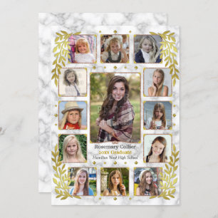 High School Graduation Party Marble Photo Collage Invitation