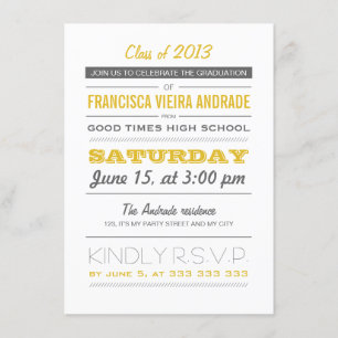 High School Graduation Party Photo Yellow Grey Invitation