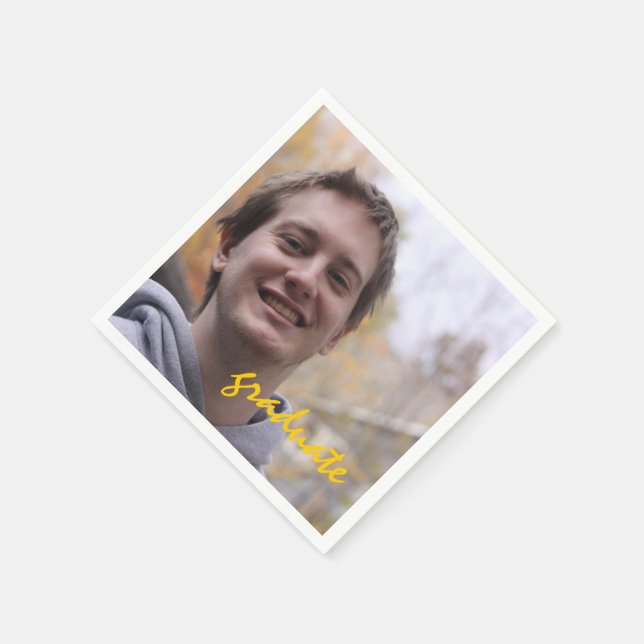 High School Graduation Party Yellow Graduate Photo Napkin (Corner)