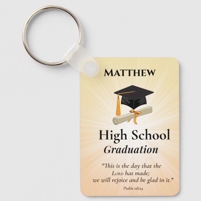 High School Graduation Personalised Sunburst Key Ring (Front)