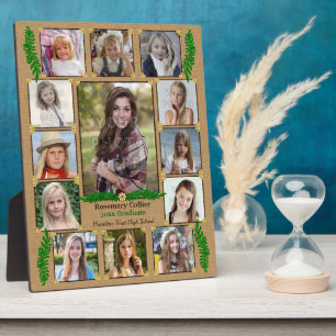 High School Graduation Photo Collage   Burlap Fern Plaque