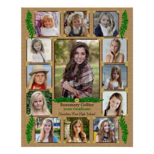 High School Graduation Photo Collage   Burlap Fern Poster