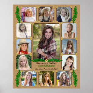 High School Graduation Photo Collage Burlap Fern Poster