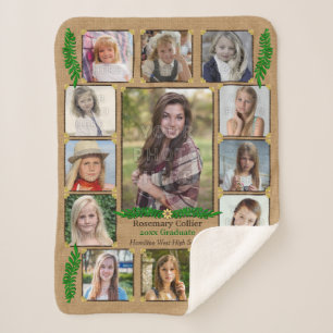 High School Graduation Photo Collage   Burlap Fern Sherpa Blanket