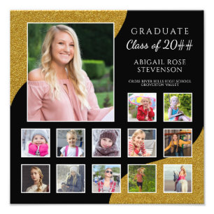 High School Graduation Photo Collage K-12 Gold