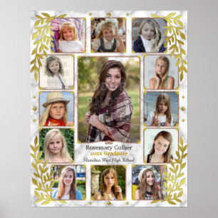 High School Graduation Photo Collage Marble Gold Poster
