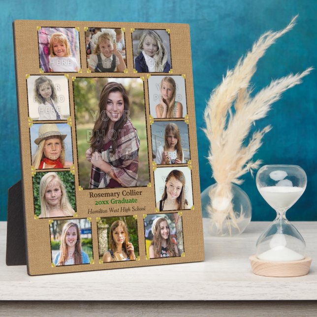 High School Graduation Photo Collage Rustic Burlap Plaque (Side)