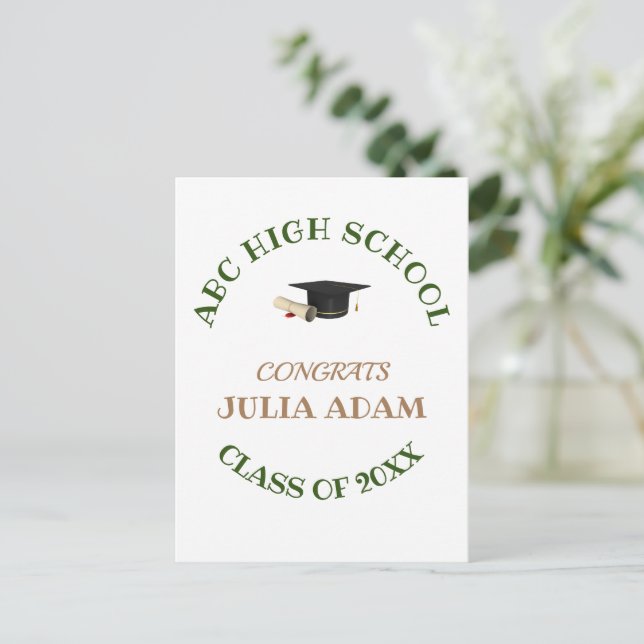 High School Graduation Senior celebration Script Announcement Postcard (Standing Front)