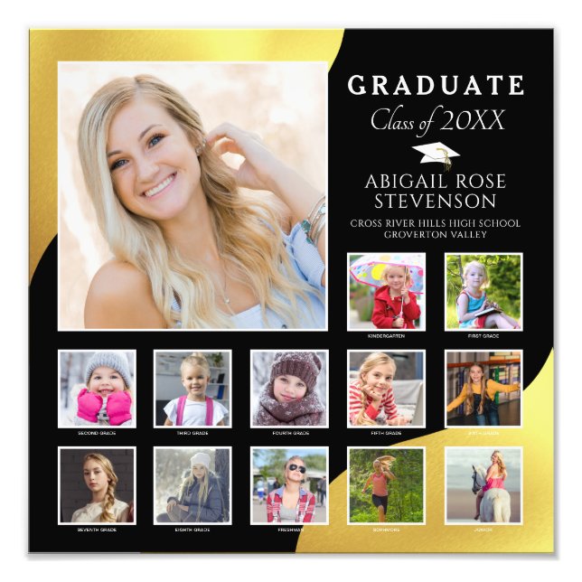 High School K-12 Photo Collage Black Brushed Gold (Front)