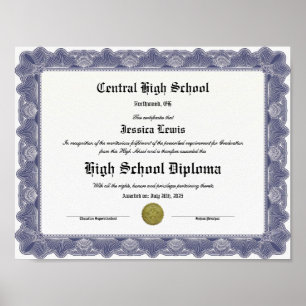 High School Keepsake Graduation Diploma  Poster