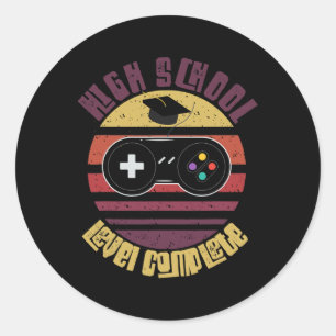 High School Level Complete Funny Graduation Gamer Classic Round Sticker