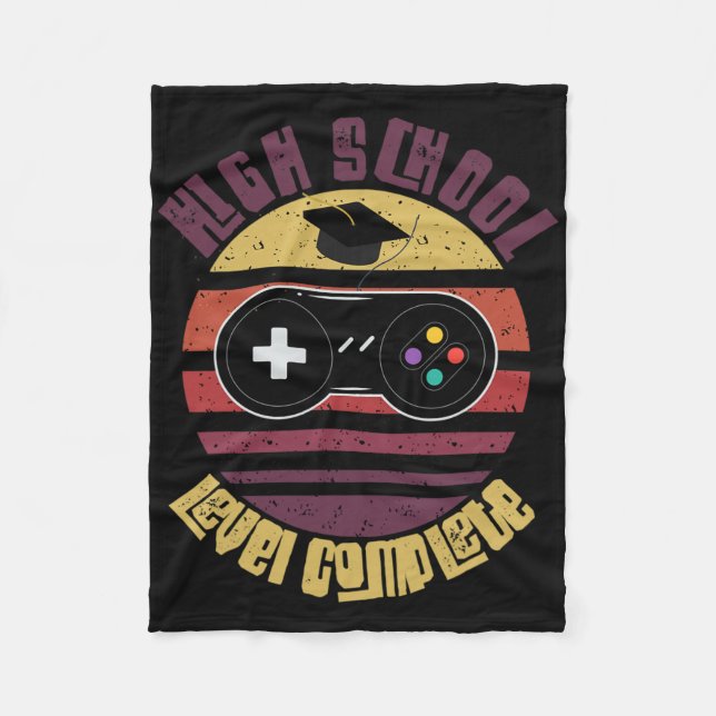 High School Level Complete Funny Graduation Gamer  Fleece Blanket (Front)